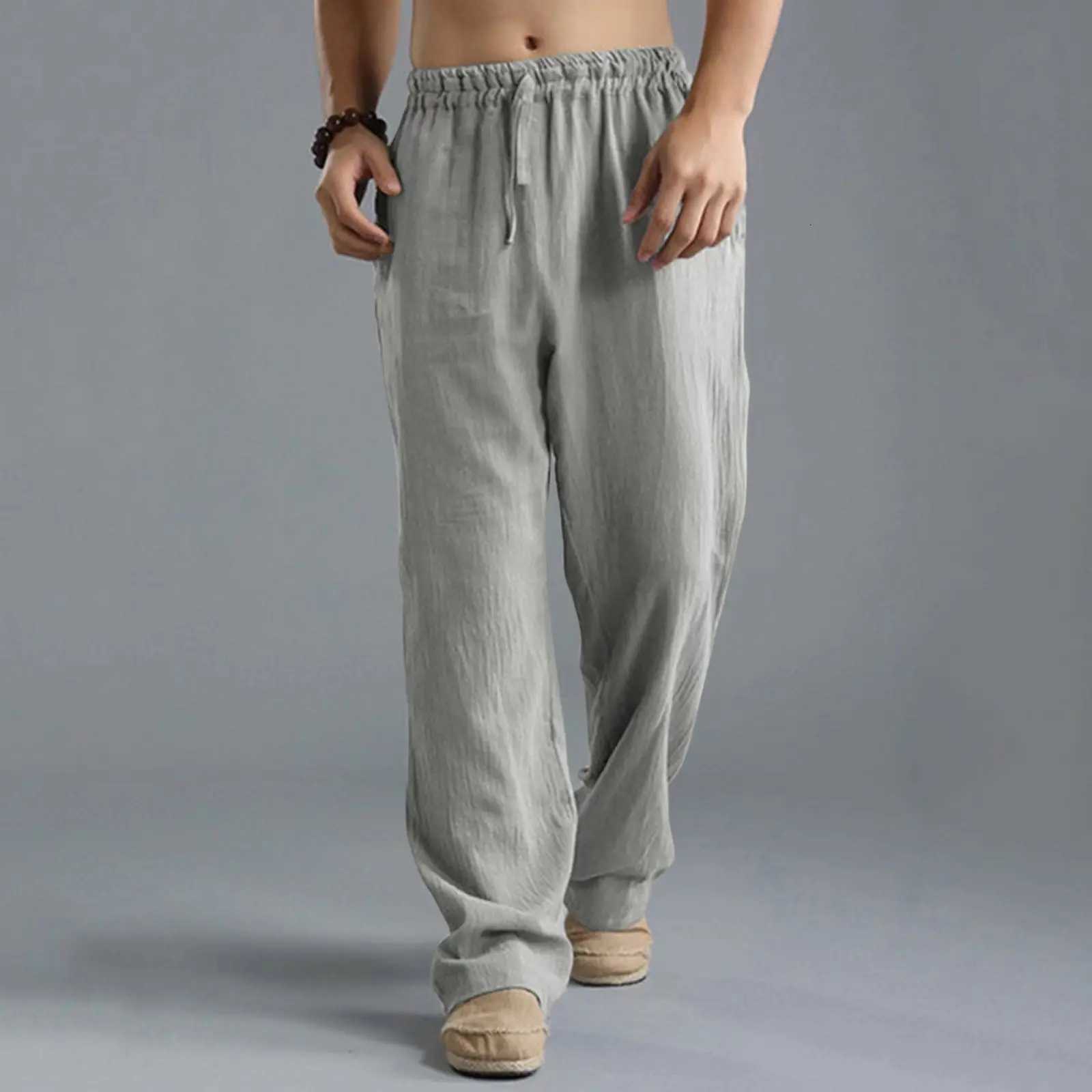 New Mens Casual Cotton Linen Pants Male Summer Large Size Breathable Solid Color Trousers Sports Fitness Streetwear S-5XL W250812