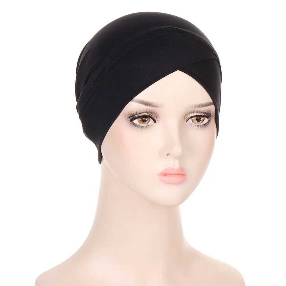 Ladies Turban Hat Muslim Pleated Indian Inner Hijabs Sleep Cap Solid Color Head Wrap Women Bandana Headwear Bonnet XJ250812