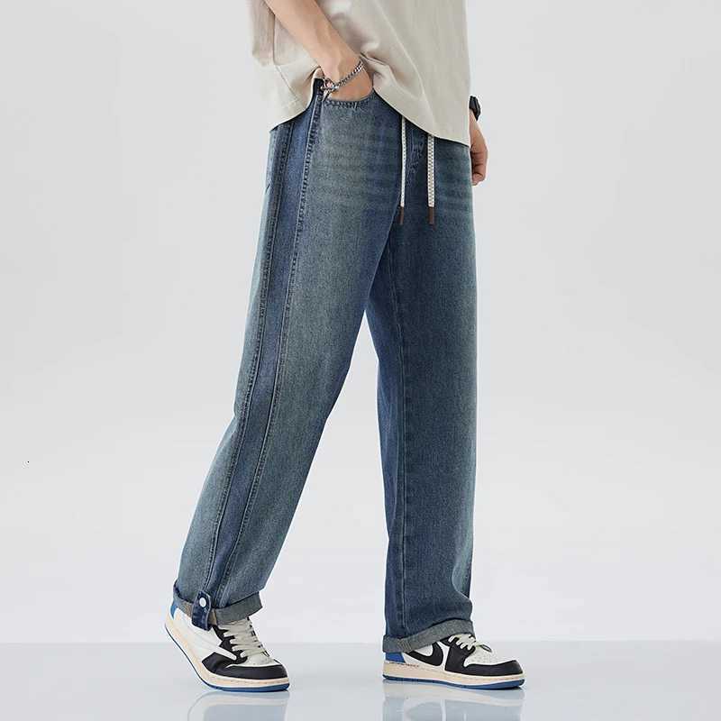 2025 New Mens Straight Leg Retro Jeans Soft Lyocell Casual Pants Personalized High-Quality Korean Mens Fashionable Loose Denim W250812