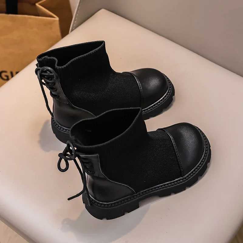 Girls Black School Boots Spring Autumn Classic Kids Fashion Platform Leather Boots Patchwork Versatile Childrens Ankle Boots XJ250812