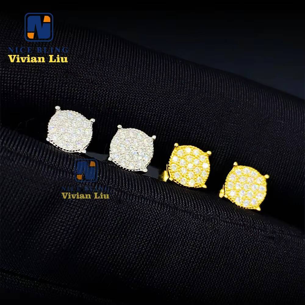 Hot Selling Women Vvs Moissanite Luxury Diamond Fashion Jewelry Gold Plated 925 Sterling Silver Hip Hop Earrings