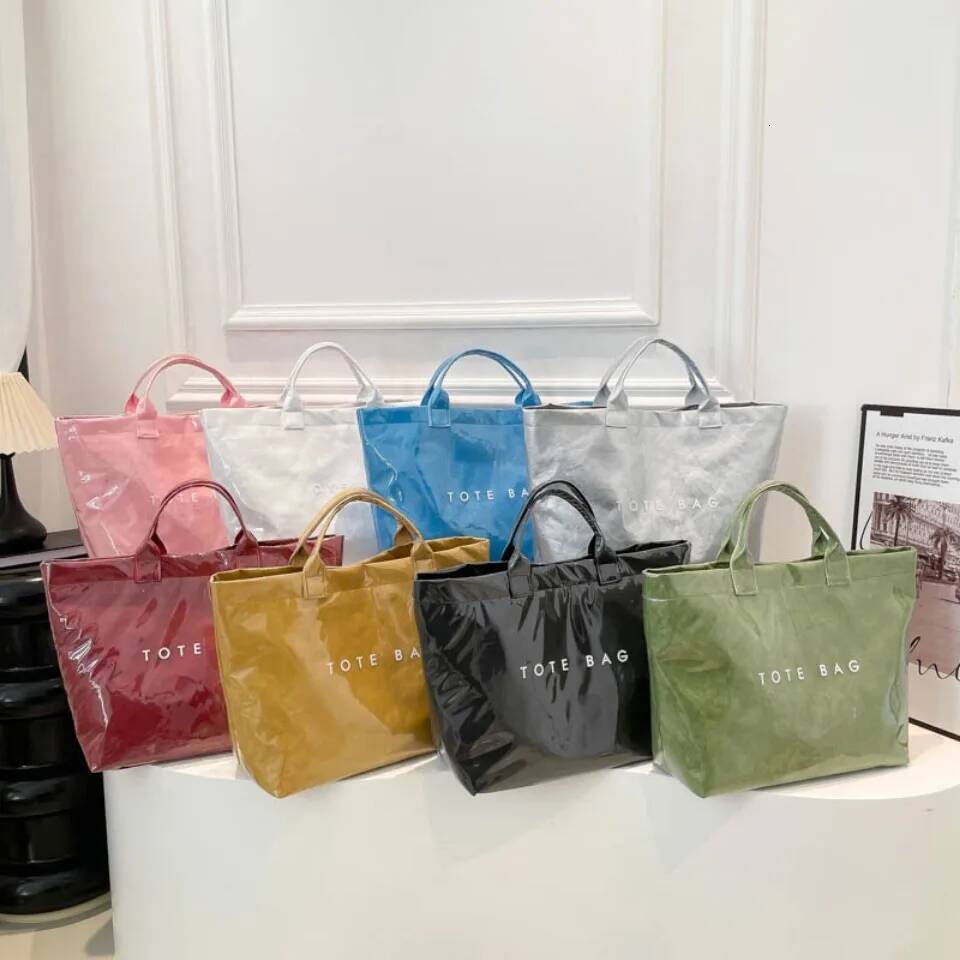 Top-Handle Casual Tote for Women Large Capacity Waterproof PVC Shopper Bag Travel Female Handbag Candy Color Sac New