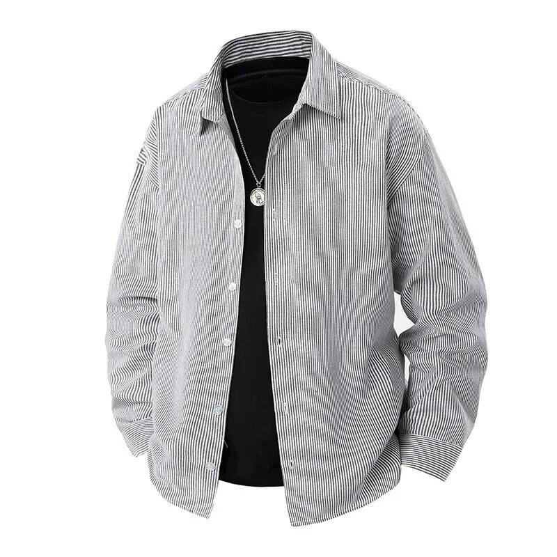 Spring Autumn Men's Striped Casual Shirts Lapel Loose Sports Shirt Male Long Sleeve Streetwear Blouse Handsome Simple Tops Man ddmymarket
