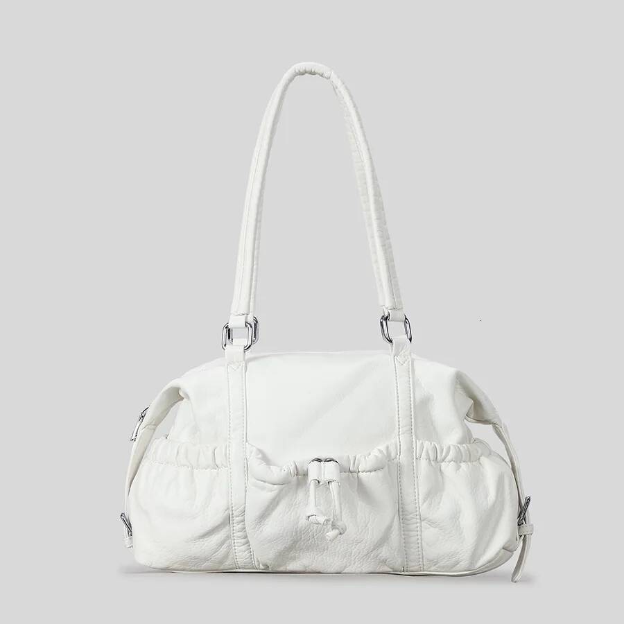 Fashion Ruched Bowling For Women Designer Lady Handbags Soft Pu Leather Shoulder Bags Punk Underarm Bag 2025