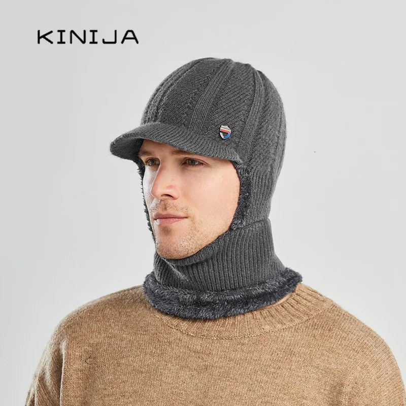 Man Wool Balaclava Knitted Hat Ski Hat Sets Windproof Winter Outdoor Knit Warm Thick One Piece Hat Skullies Beanies Cap Bonnets 250808