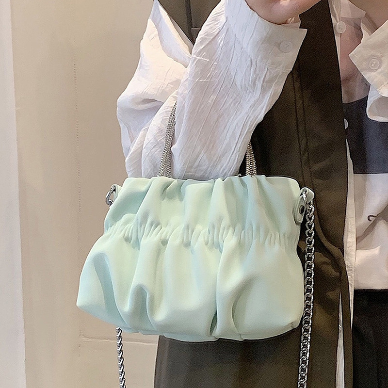 New Handbag Elegant Socialite Style Macaron Fresh Pleated Cloud Chain Crossbody Bag Handheld
