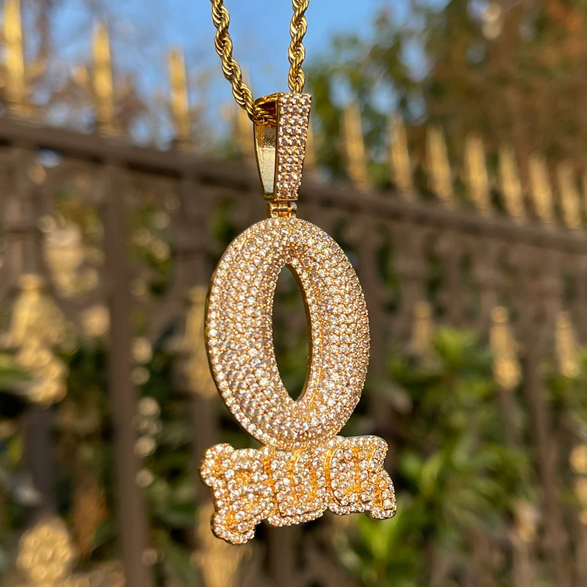 Bubble Letter Iced Out O Block Pendant Real Gold Plated Cubic Zirconia Micro Pave Hip Hop Jewelry 250807