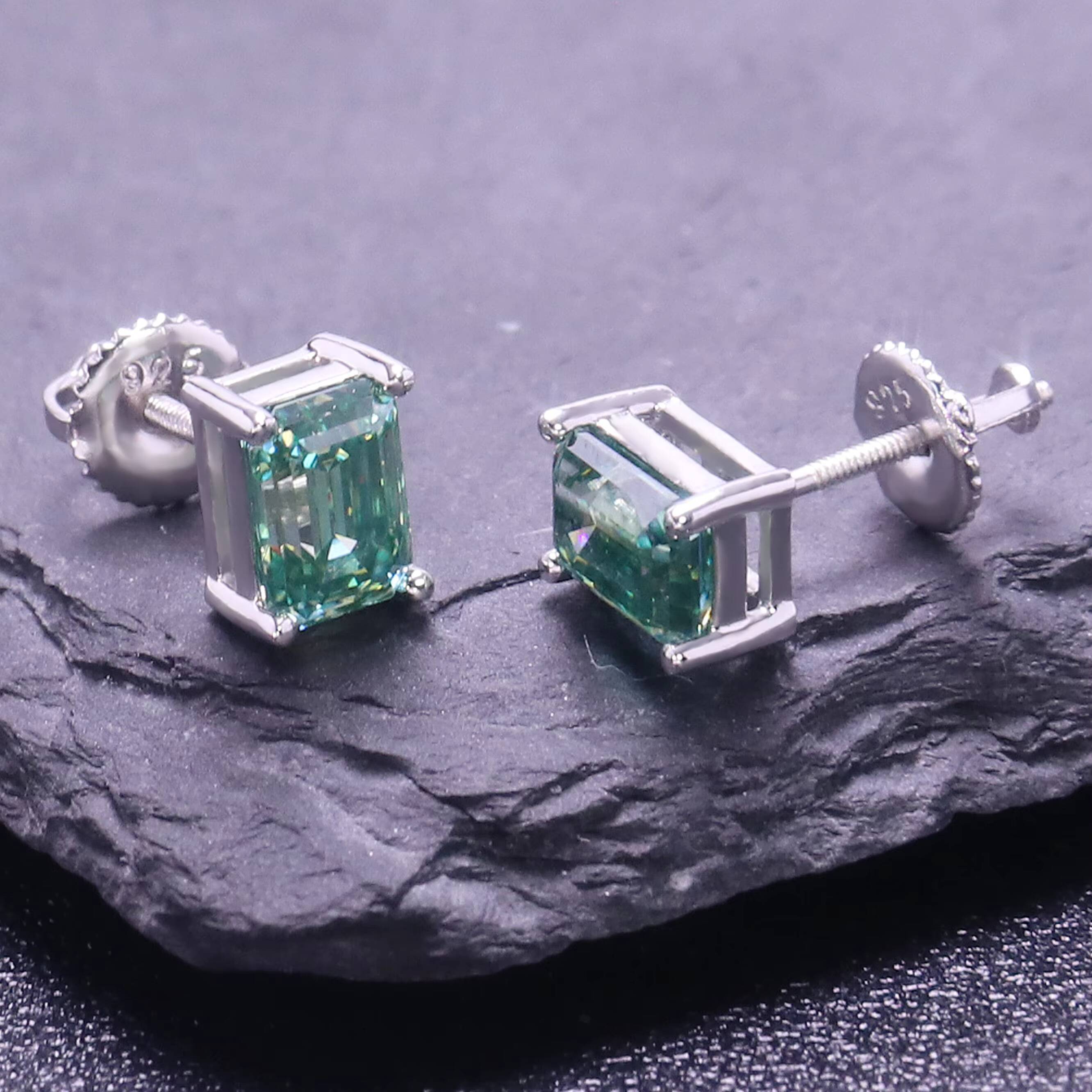925 Silver Earrings Stud Green Emerald 5x7mm 1carat Moissanite Gold Plated Green Moissanite Earrings