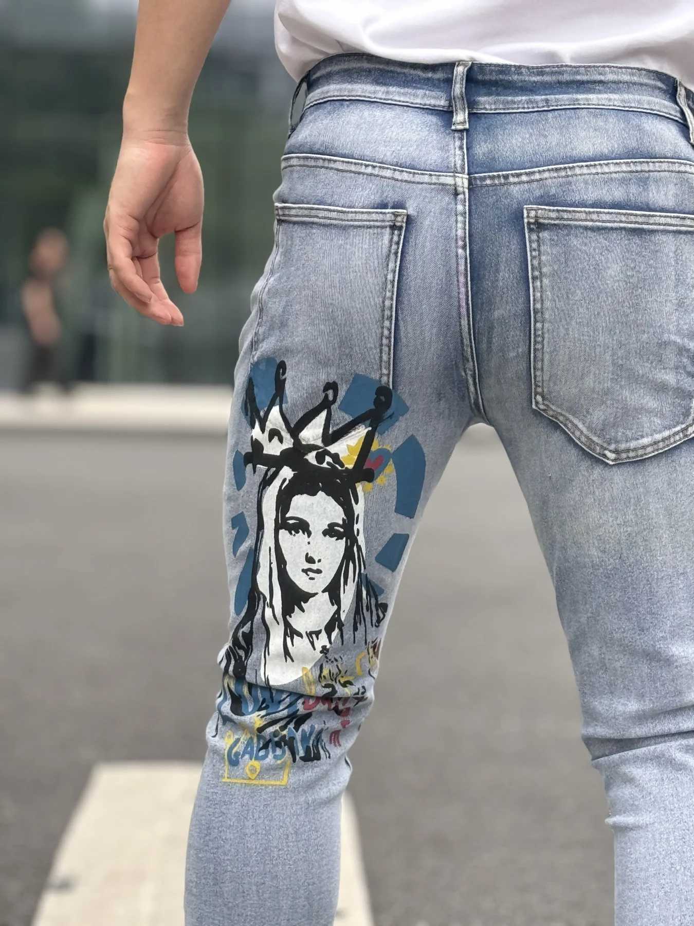 Fashionable Mens Jeans With Trendy Prints Highlighting Individuality Elastic And Breathable Fabric Free Shipping X250812