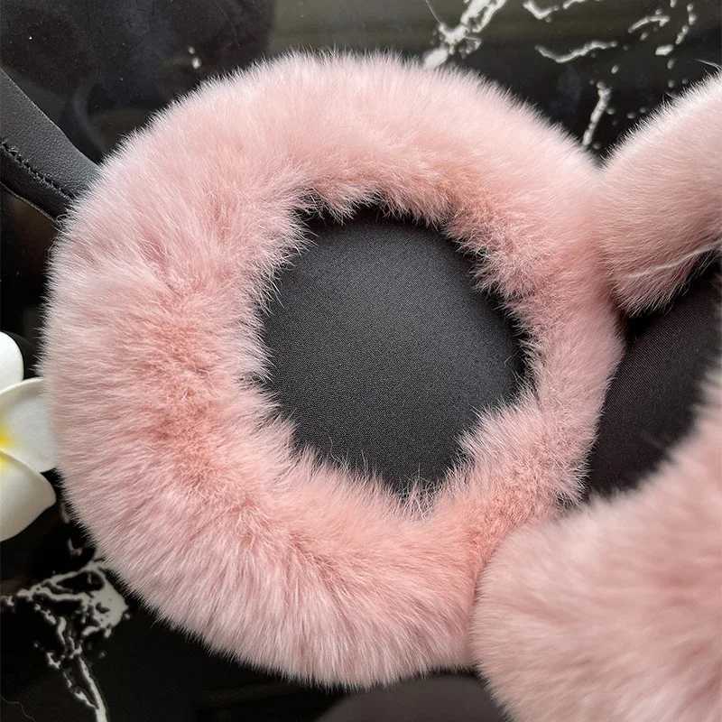 Real Rex Rabbit Fur Earmuffs for Women Winter Headphones Soft Warm Cable Furry Rabbit Fur Ear Covers for Cold Weather XJ250812