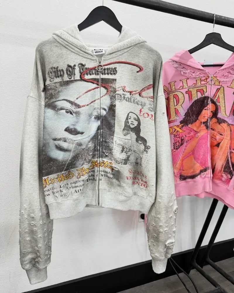 2025 Y2K American Hip Hop Harajuku Retro Cartoon Printed Sweatshirt Men Casual Loose Hip Hop Oversized Zipper Hoodie Women X250812