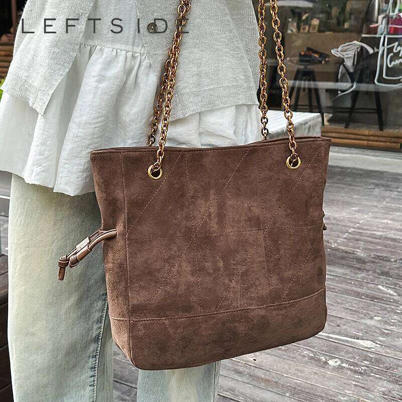 LEFTSIDE Small Faux Suede Tote 2025 Winter Designer New Shoulder Young Women's Underarm Bag Handbags and PursesFashion designer's style