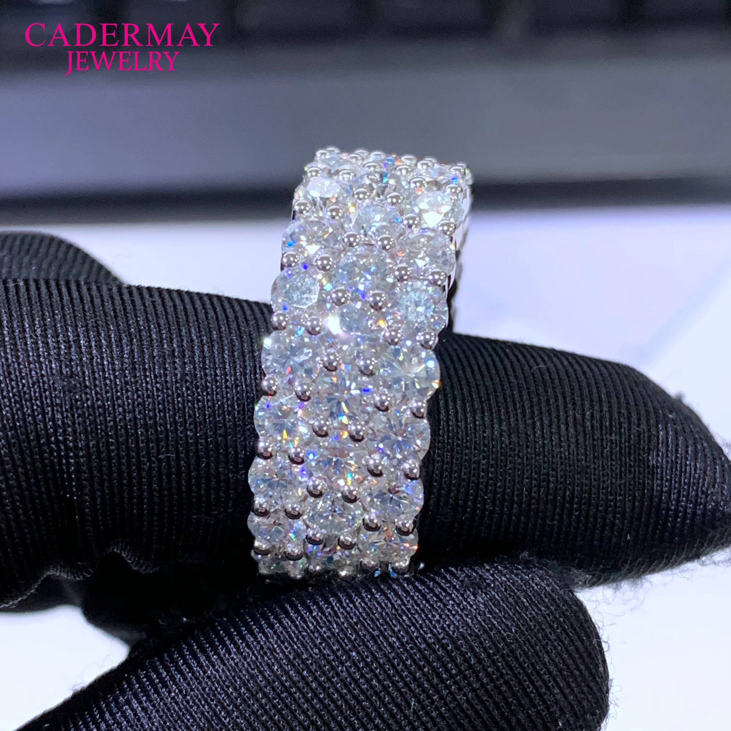 Hiphop Jewelry 3 Rows Moissanite Eternity Band Big Stones Iced Out 925 Sterling Silver Moissanite Engagement Ring Men