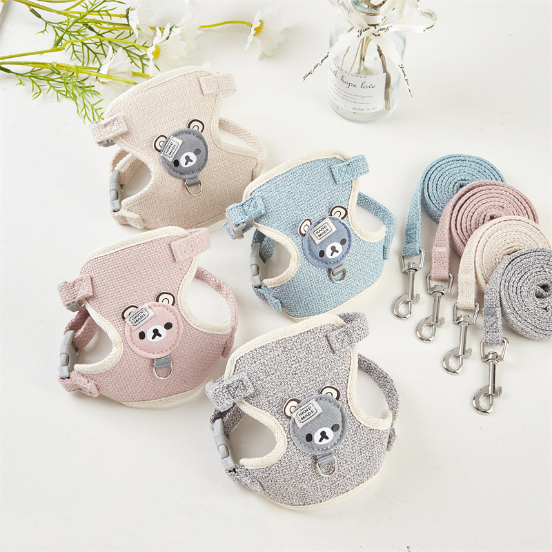 Classic Plaid Cute Dog Collar Harness Leash Set Adjustable Chihuahua Puppy Cat Harnesses Vest for Small Medium Dogs Cats Walking