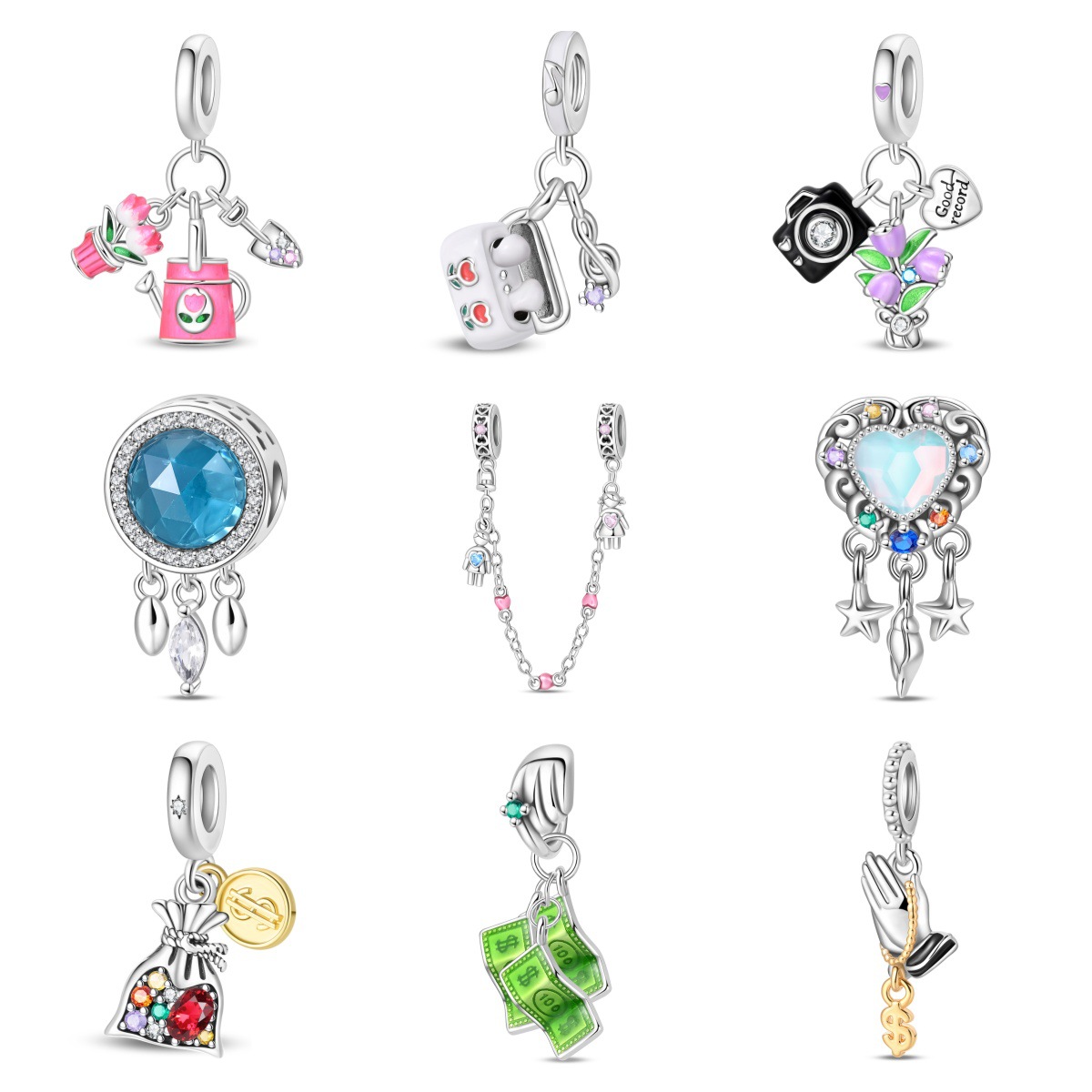 S925 Silver New Beaded Dream Catcher Earphones Camera Wealth Beaded DIY Jewelry Accessories