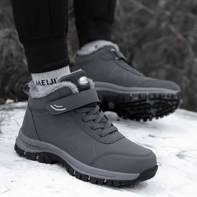 2025 Winter Women Men Boots Plush Pu Leather Waterproof Sneakers Climbing Hunting Shoes Unisex Lace-up Outdoor Warm Hiking Boot Z250812