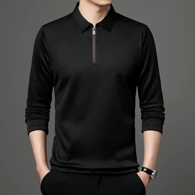 Mens Solid Color Long Sleeved POLO Shirt Casual Fashion Top 250811