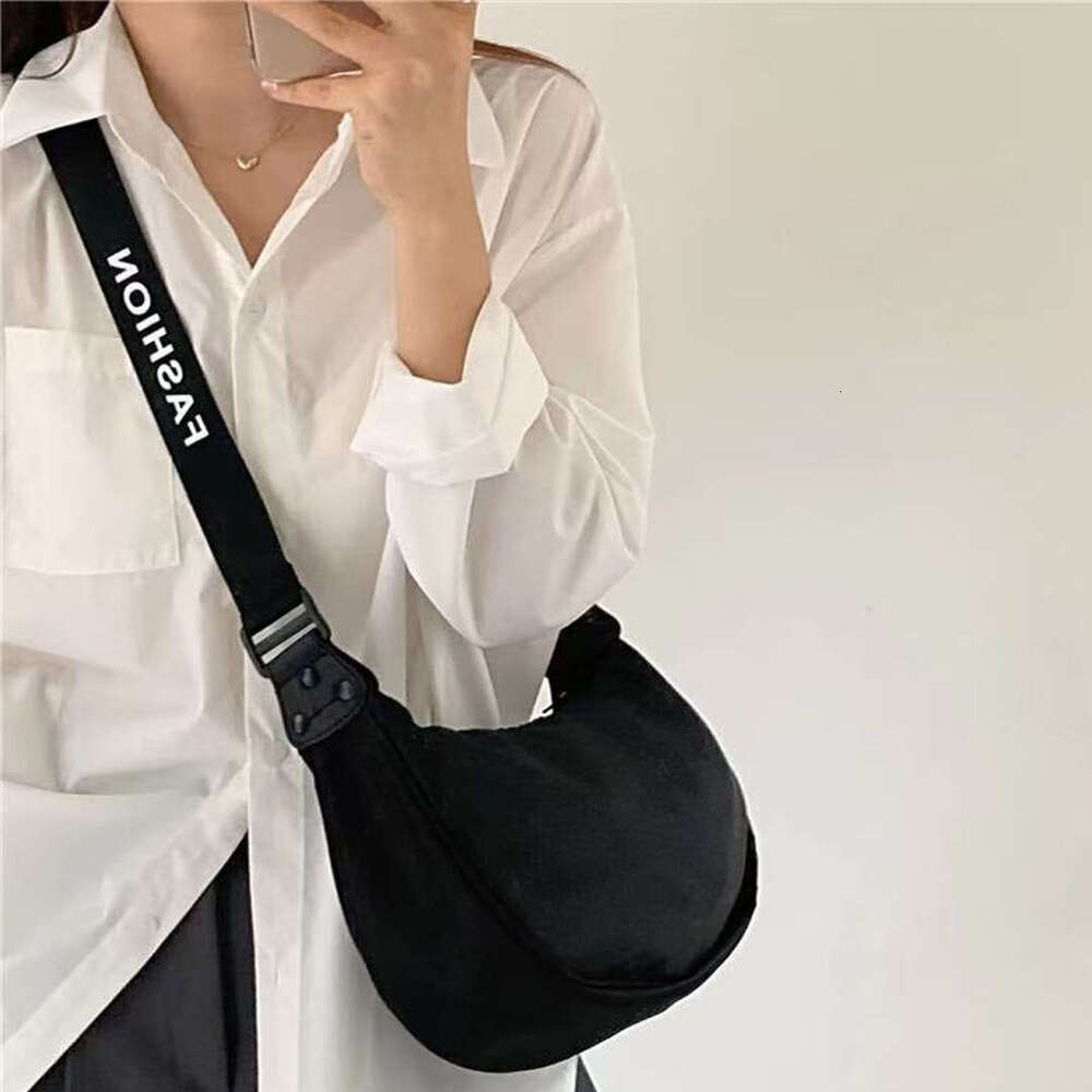 New Women's Oxford Cloth Dumpling Bag Single Shoulder Crossbody Black Wide Strap Simple Casual Large Capacity B5