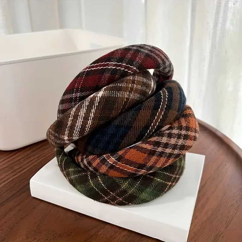 Retro Plaid Sponge Band for Women Elegant Wash Face Hair Band When Going Out Fashion Girls Hair Accessories X250812
