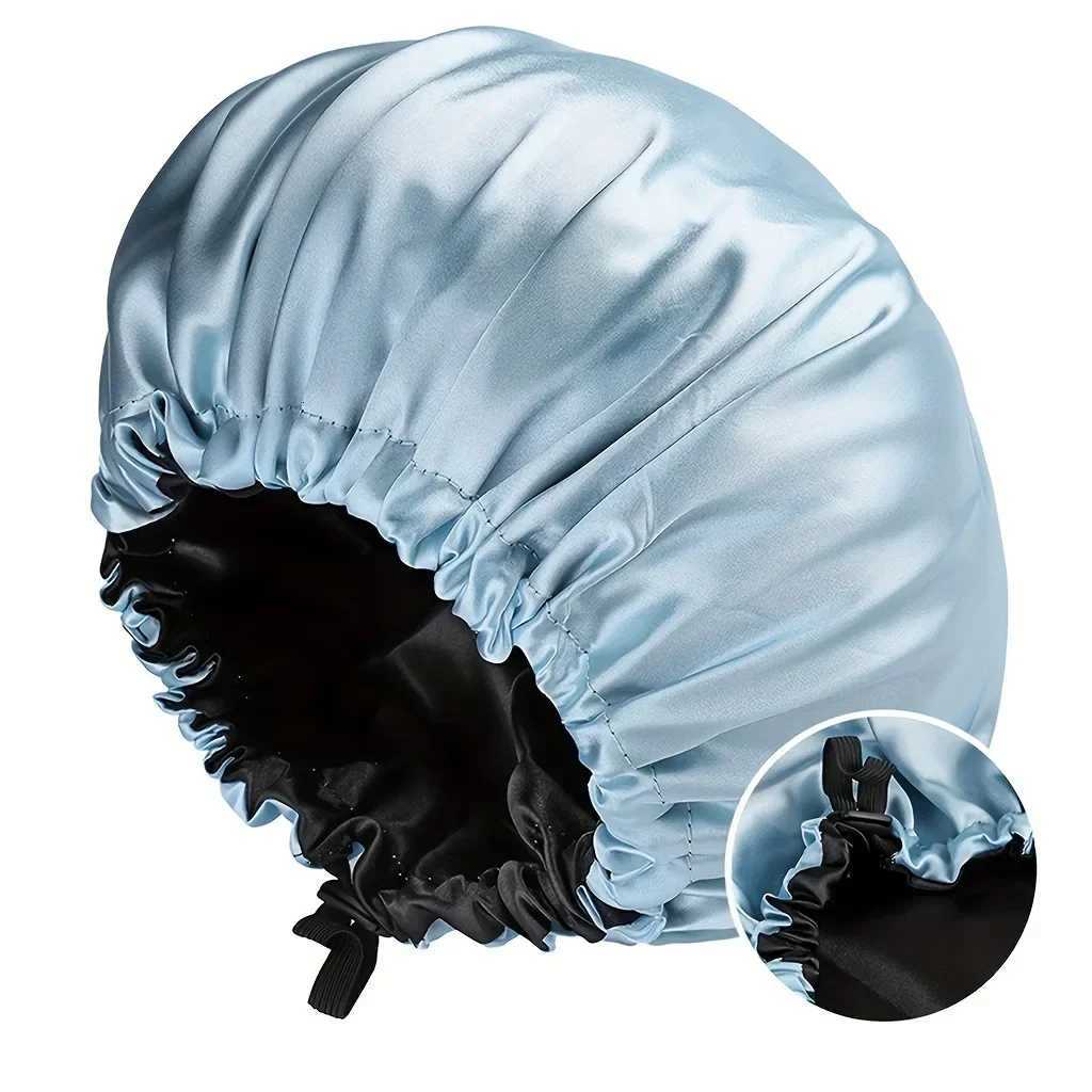 Satin Sleeping Cap Unisex for Men and Women Double Layer Nightcap Adjustable Reversible Button Elastic Sleep Night Hat Hair Care Bonnet XJ250812