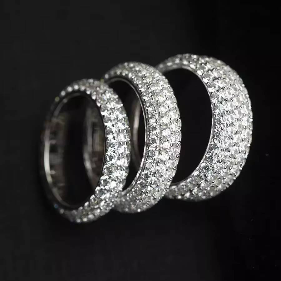 Excellent Mens Jewelry 3rows Moissanite Diamond 18k Gold Plated Sterling 925 Silver Ring for Mature Man