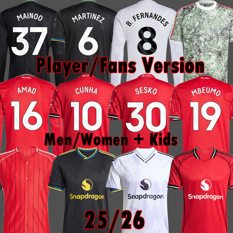 CUNHA 25 26 MAINOO soccer jerseyS Stone Roses Collection SESKO MBEUMO 2025 2026 B. FERNANDES Kids MAN football shirts kit MUTDES Pack Shirt set Uniforms 3XL 4XL