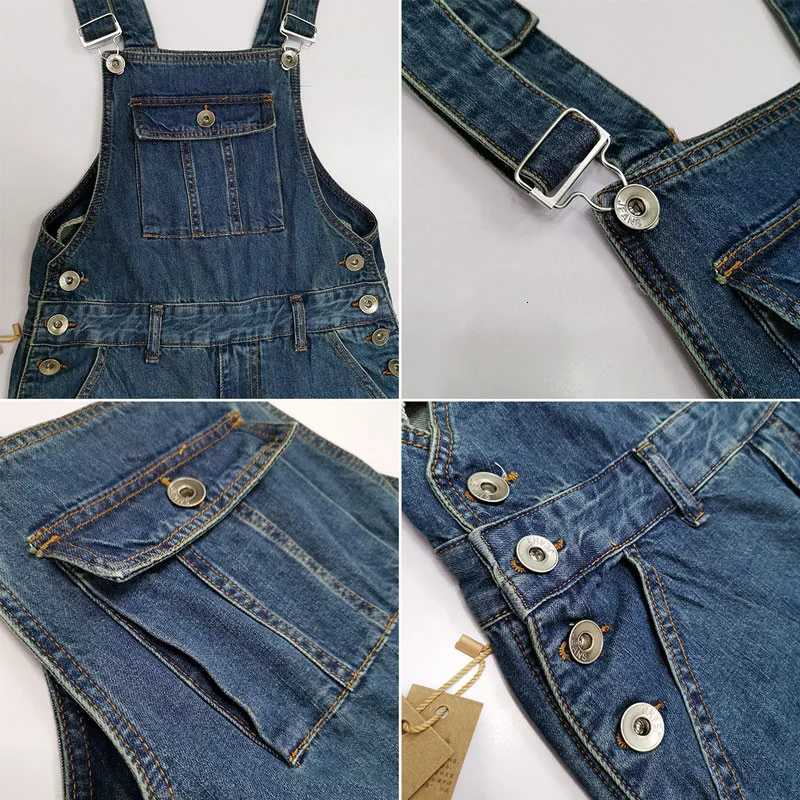 Mens Overalls Jumpsuit Large Size Strap Straight Blue Jeans With 7 Pockets X250812