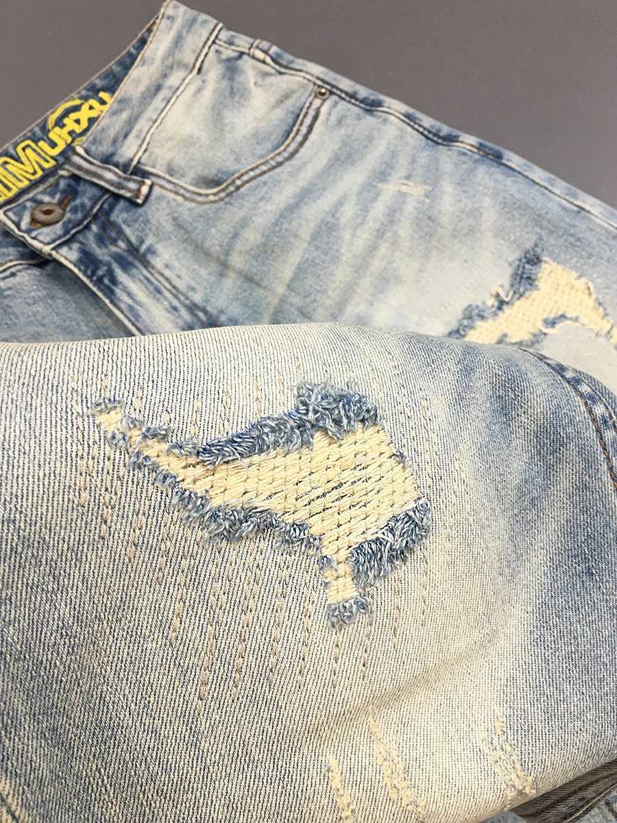 2025 Spring Stretch Ripped Patch Denim Jeans for Men American Vintage Casual High-Street Trend Ink Splatter Slim Straight Pants X250812