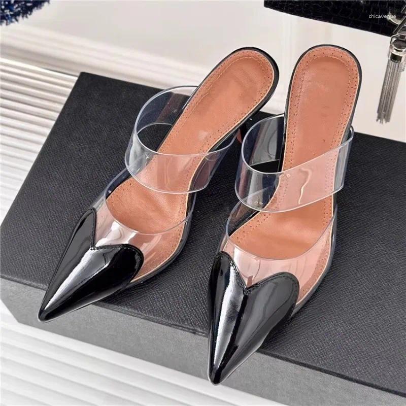 Dress Shoes Super High Heels Sandals Sexy Nightclub Heart-shaped Transparent Rubber Toe Cap Pointed Thin Heel Nude Women's