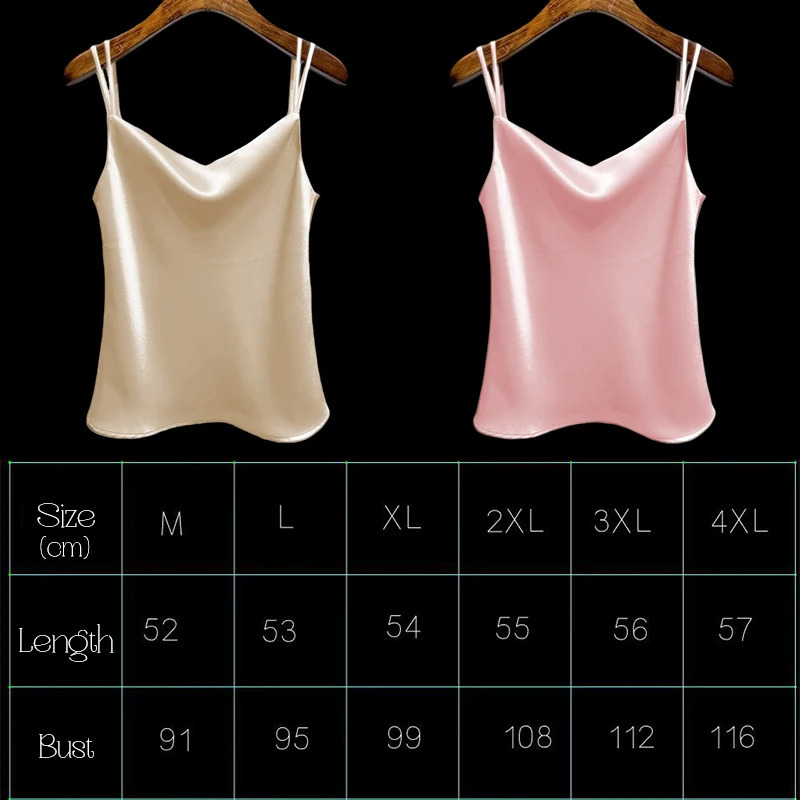 Womens Silky Satin Summer Camisole VNeck Spaghetti Strap Sleeveless Tank Top Solid Colors Sizes M4XL Sexy 250804