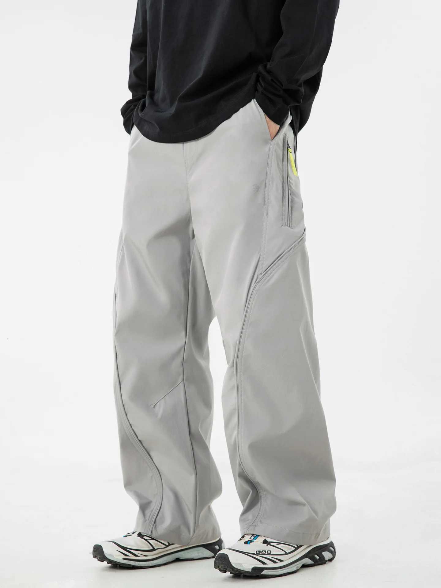 Outdoor Functional Waterproof Casual Pants Men Autumn Straight Loose Split Pants Zipper Clash Color Woven Band Sweatpants W250812