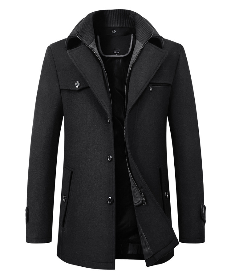 Casual Warm Autumn Winter Woolen Overcoat Stand Collar Single Breasted Windproof Jacket Coat Business Office Work Wear