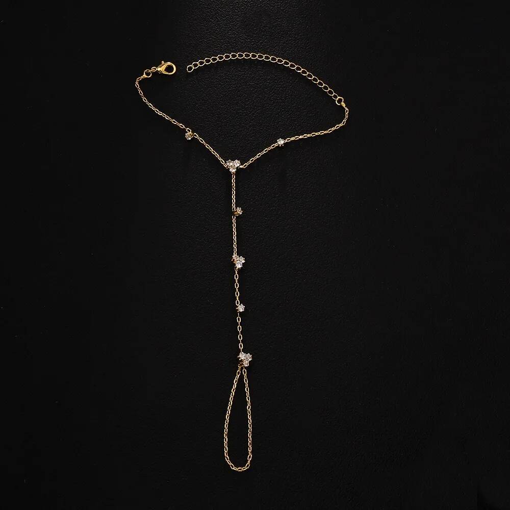 Simple Personality Gold Color Stainless Steel Y Chain Zircon Inlay Adjustable for Women Ring Connect Bracelets Jewelry