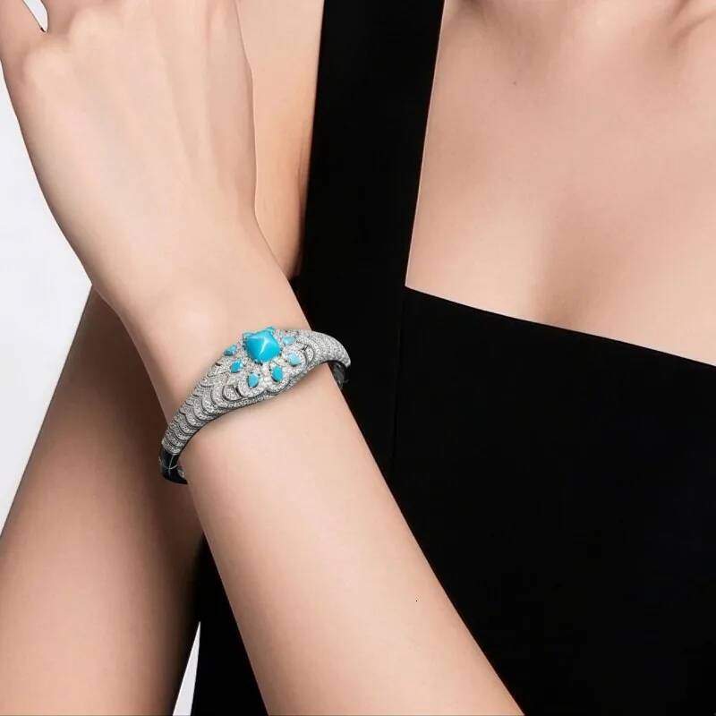 ZOCA Hot New Sterling Sier Bangle Bracelets With Blue Synthetic Turquoise Designer Jewelry