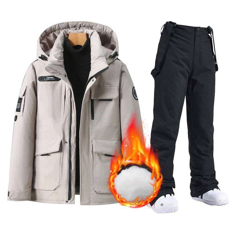 Winter Ski Suit Men Windproof High Quality Skiing Down Cotton Jacket Bibs Pants Set Male Snow Costume Snowboard Wear Overalls