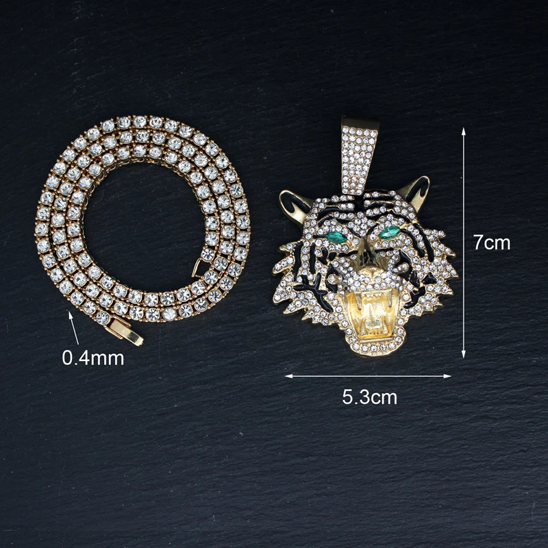 Hip Hop Big 3D Tiger Pendant Necklace Crystal Cuban Chain HipHop Iced Out Bling Necklaces Men Women Fashion Charm Jewelry 250811