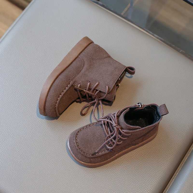 Nubuck Leather Childrens Shoes Winter Sle Boys Plush Warm Short Boots Anti Slip Frosted Girls Soft Soled Boots Comfortable XJ250812