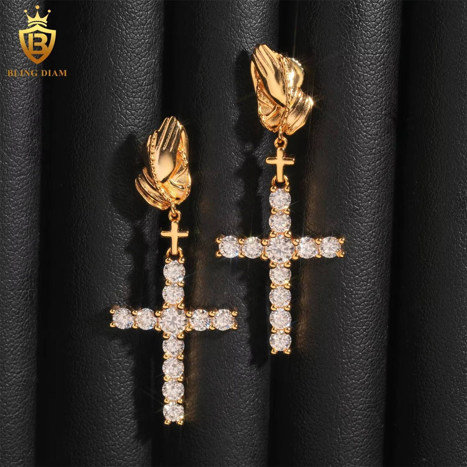 New Arrival Pass Diamond Tester VVS Moissanite 925 Sterling Silver Iced Out Cross Earrings