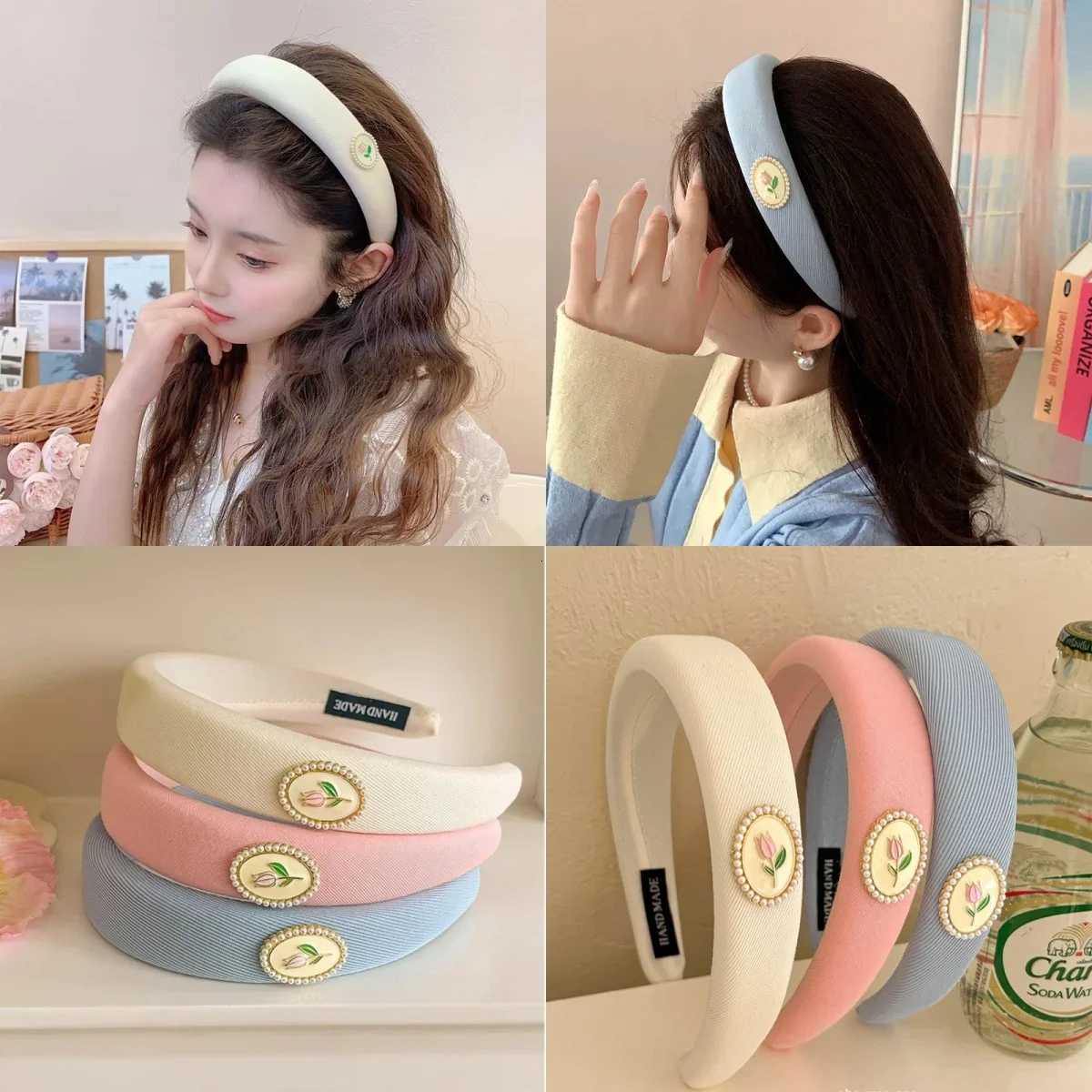 Simple White Blue Wens Versatile Hairband High Top Wide Edge Sponge Hair Clip Korean Style New Wens Hair Accessories X250812