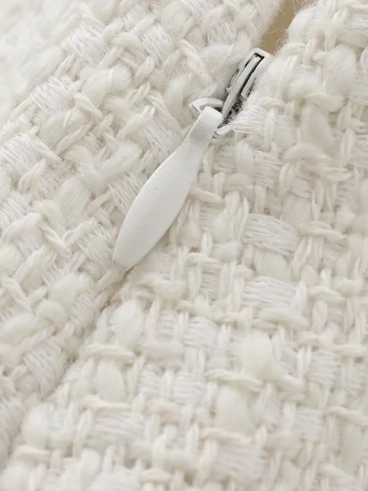 TRZA Women Fashion With Pockets Tweed Jacket Coat And High Waist Side Zipper Mini Skirt Female Two Piece Sets Mujer 250811