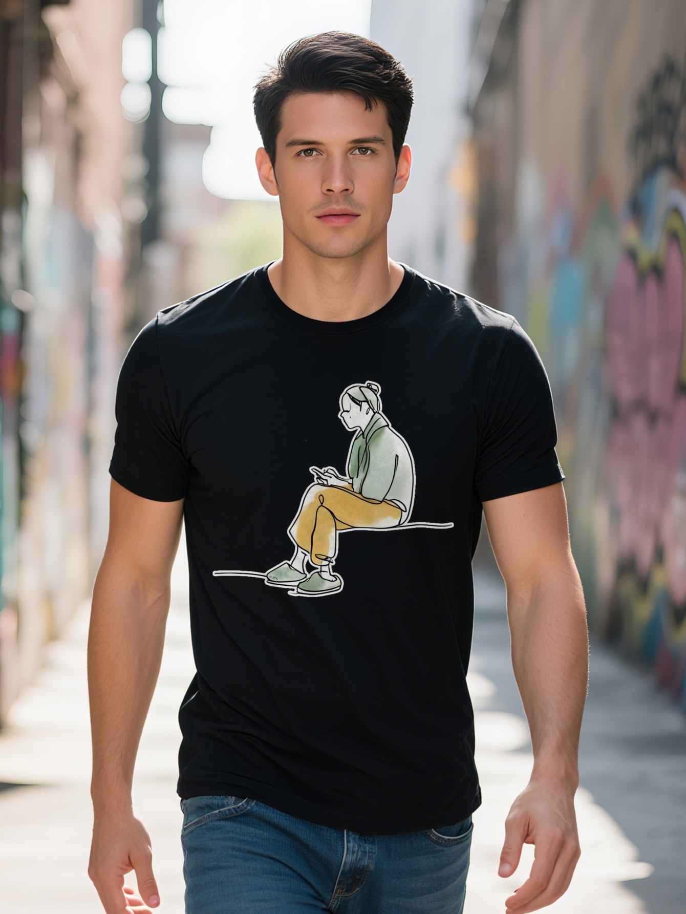 s Casual Crew Neck T Shirt with Fun D Print Graphic Design Black Summer Tee Relaxed Fit Perfect Gift for Men