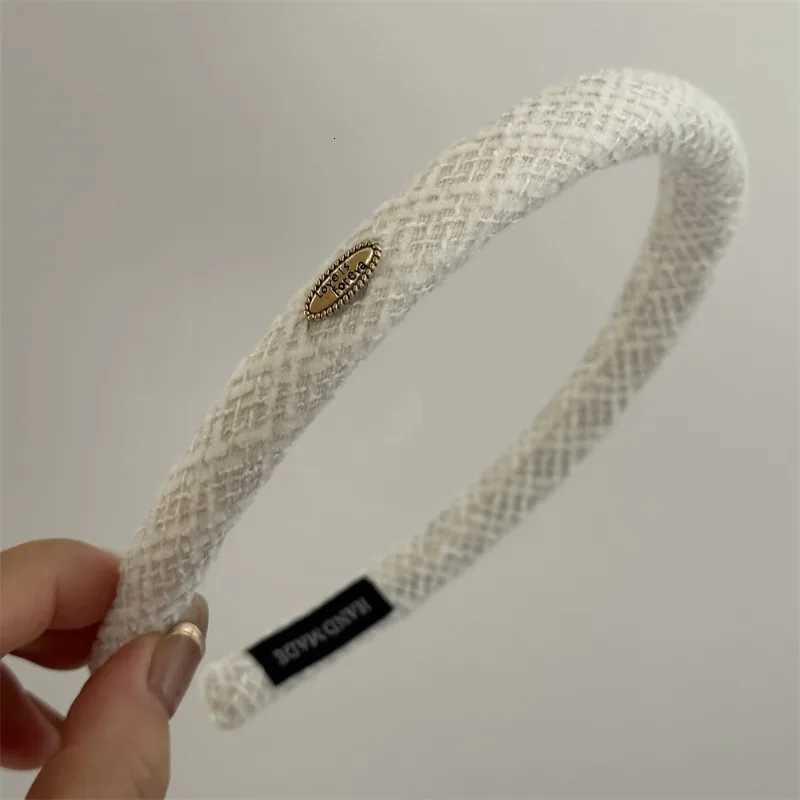 Woolen Plaid Narrow Edition Hair Band Elliptical Gold Label Korean Texture Band Hair Hoop Daily Versatile Hair Accessories X250812