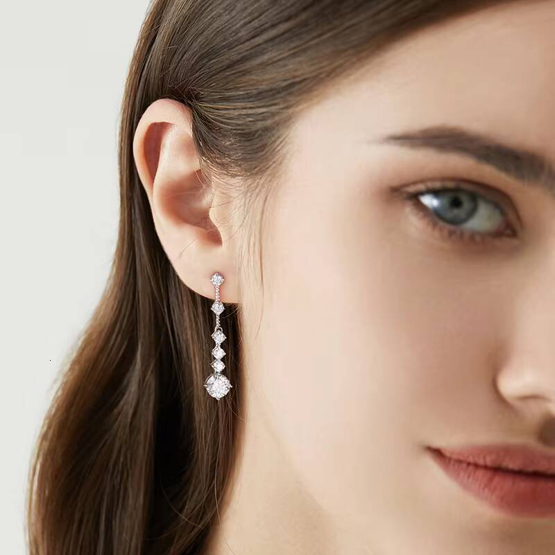 GRA 1CT Moissanite Diamond Unusual Long Hanging Dangle Drop Earring for Women 925 Sterling Silver Wedding Fine Jewelry Set