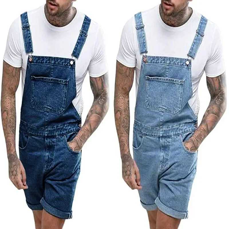 Wepbel One-Piece Working Bib Top Pants Denim Retro Jeans Overalls Summer Mens Denim with Hole Shorts Suspender Shorts Jeans X250812