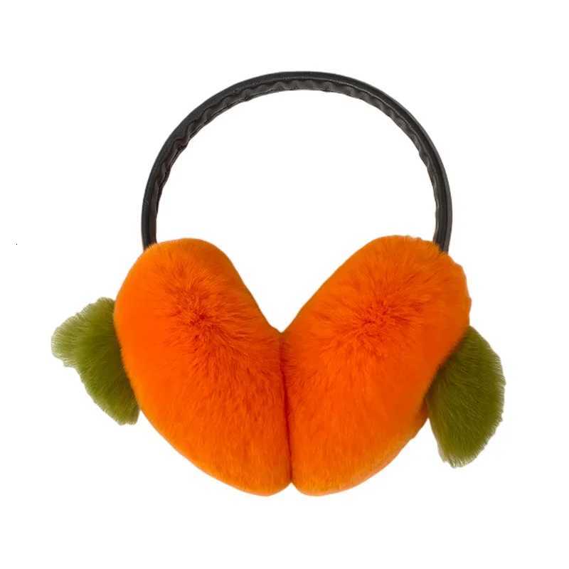 100% Real Rex Rabbit Fur EarMuffs Winter Ear Warmer Women Girls Cute Persimmon Ear Cover XJ250812