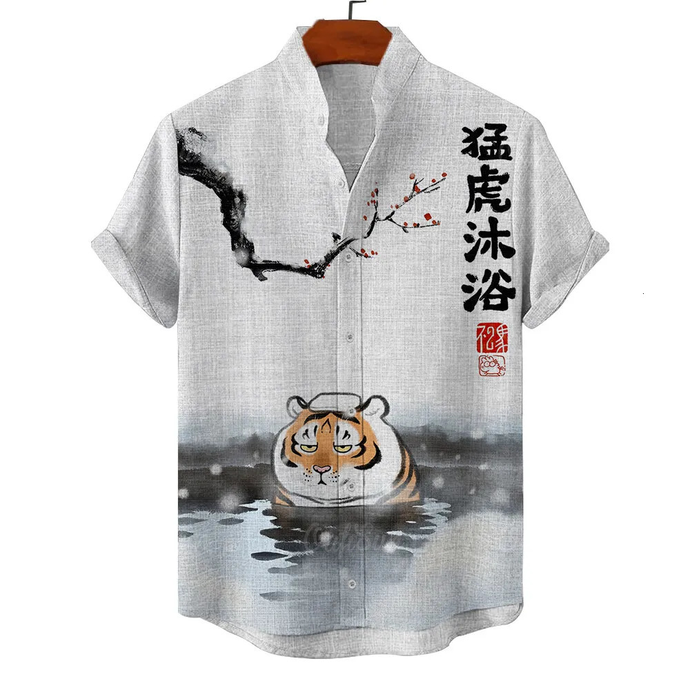 Hawaiian mens summer shirt 3d vacation animal tiger print casual short sleeve floral fashion vintage 250804