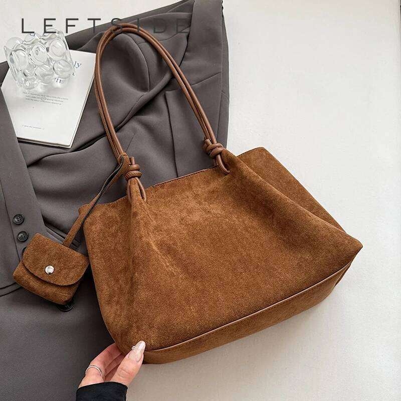 LEFTSIDE Faux Suede Tote 2025 Winter Auturm Casual New Shoulder Young Women's Underarm Bag Handbags and PursesFashion designer's style