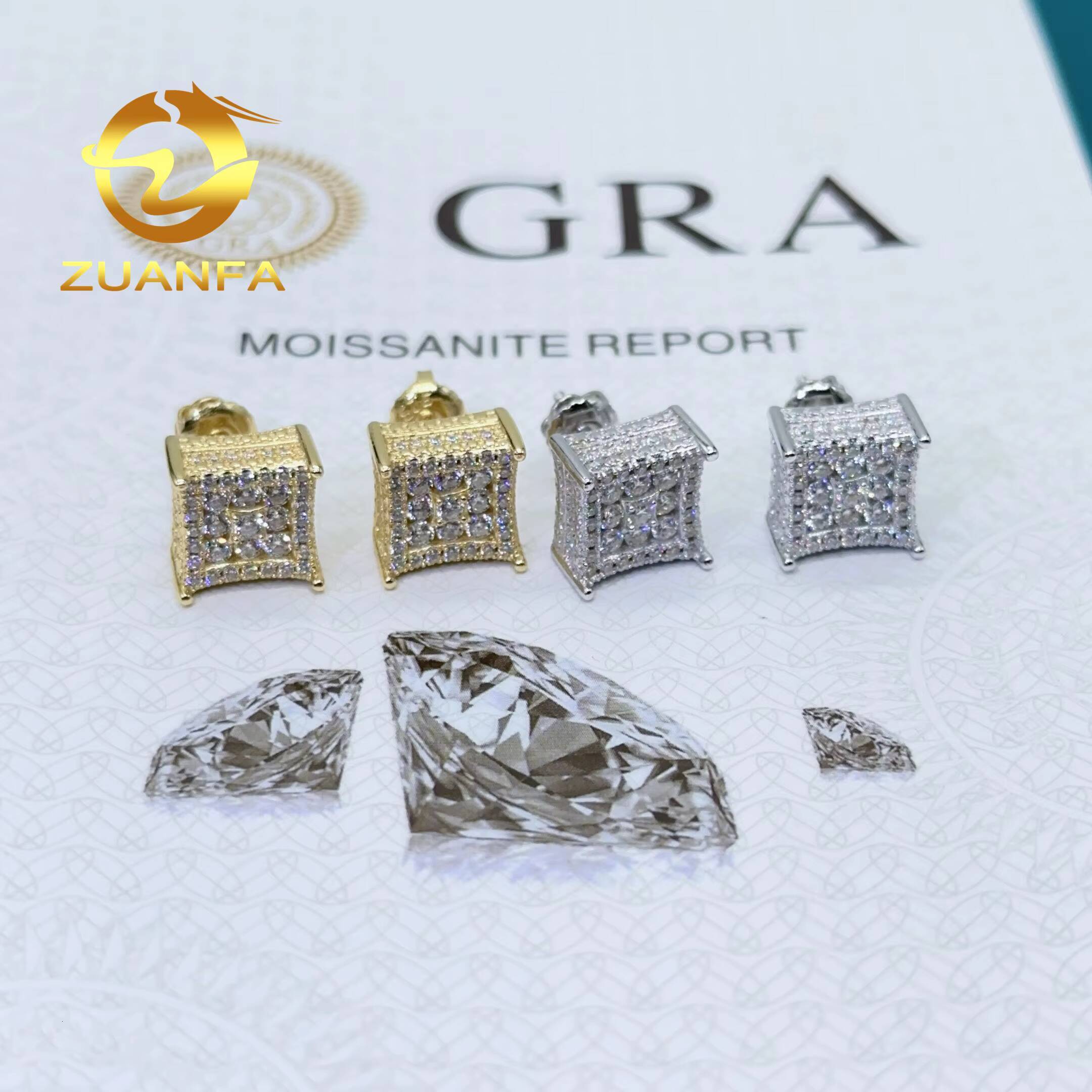 Hiphop Stud Earrings Sterling for Women Silver Moissanite Earrings Pass Diamond test Iced Out Moissanite Screw Back Earring