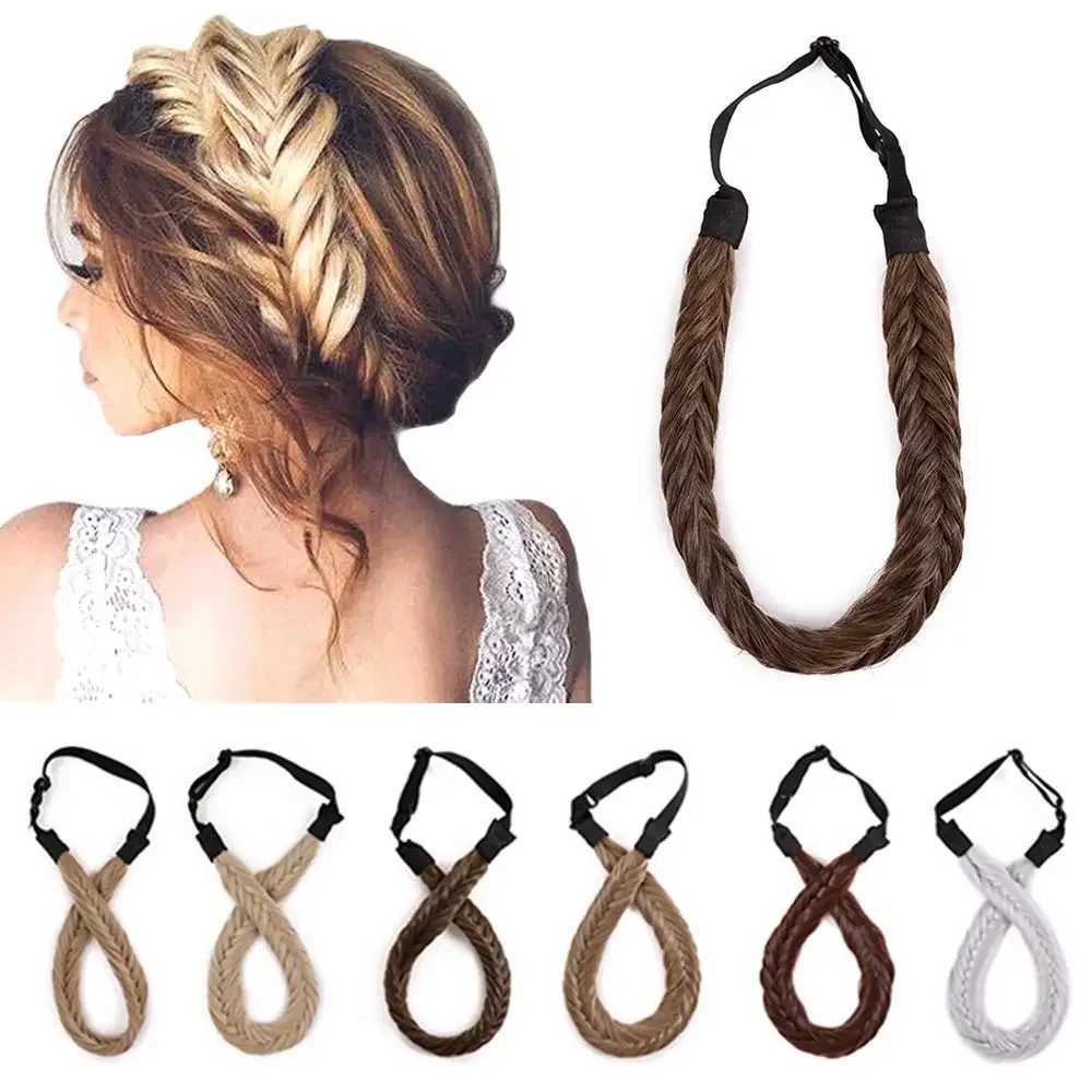 Bohemian Style Synthetic Band Fishtail Braids Hair with Adjustable Belt Plaited Hairband for Women Hairstyle Hairpieces X250812