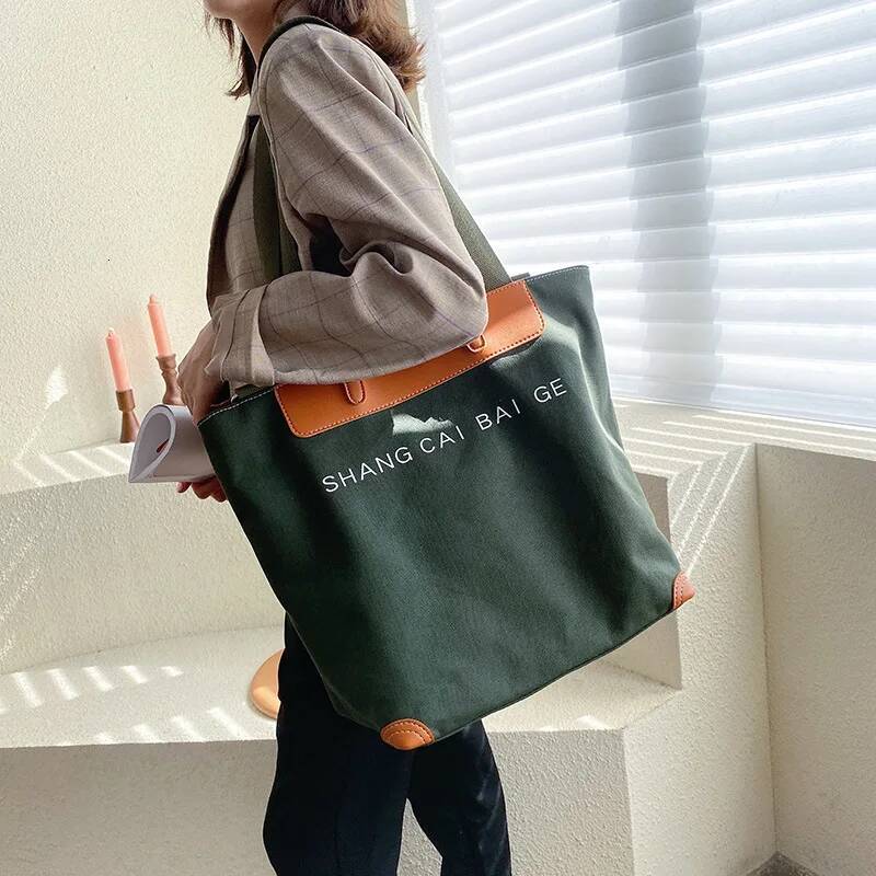 Casual Canvas Women Handbags Designer Letters Shoulder Crossbody Bags Female Large Capacity Tote Leather Patchwork Shopper Bag